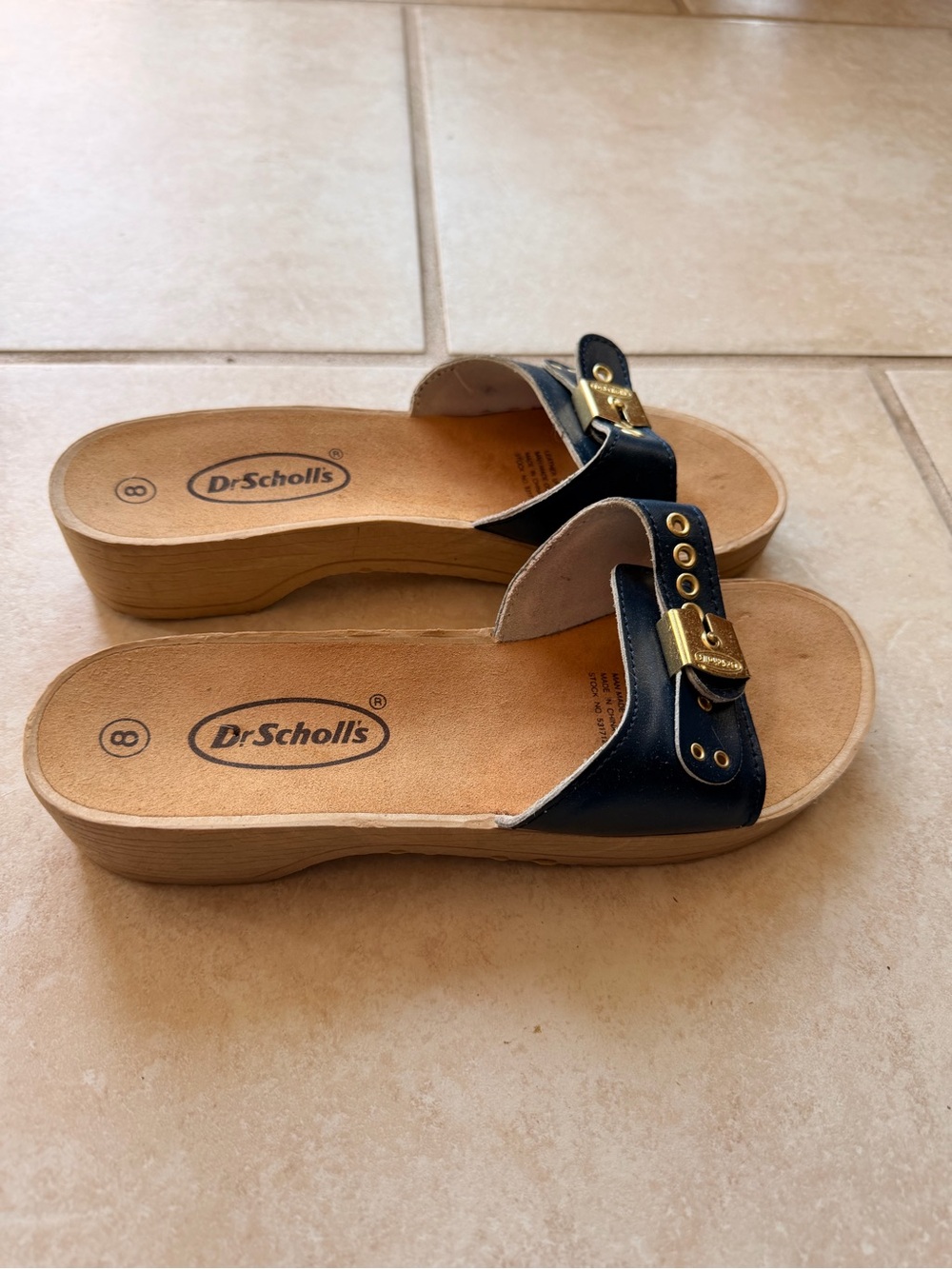 Dr. Scholl's Women's Navy Slide Sandals with Gold Accent - Picture 3 of 7